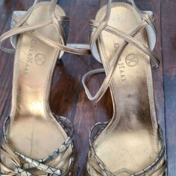 COLE Haan Bronze Black Metallic Strappy High Heels - Picture 11 of 12